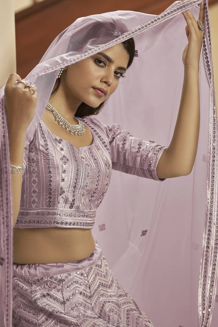 Dusty Pink Semi-Stitched Lehenga Choli Set With Dupatta