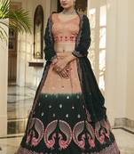 Fetching Rust Orange-Green Thread And Sequince Embroidered With Mirror Work Art Silk Designer Lehenga Choli 