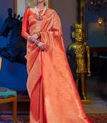 Orange Faux Kanjivaram Silk Gold Zari Weaving Border And Rich Pallu Saree With Blouse For Women