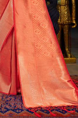 Orange Faux Kanjivaram Silk Gold Zari Weaving Border And Rich Pallu Saree With Blouse For Women  3