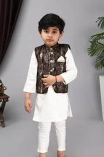 Black nehru jacket off white kurta and chudidar