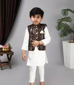 Black nehru jacket off white kurta and chudidar