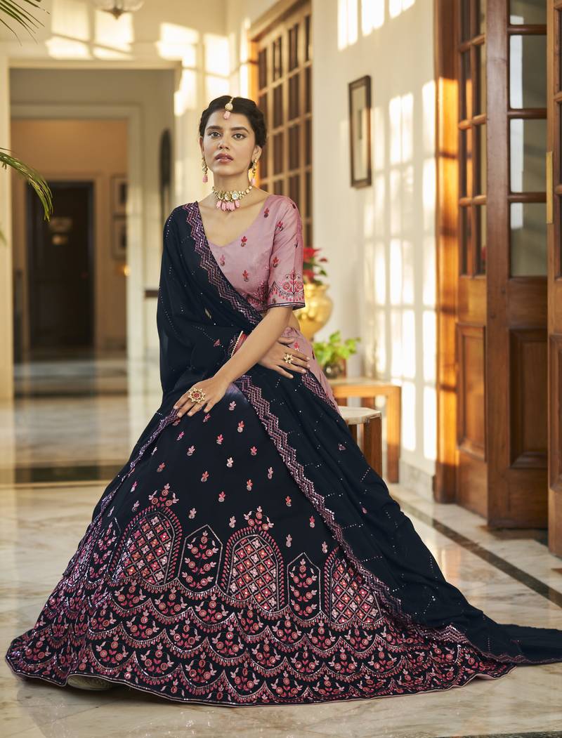 Lehenga Choli Pink And Blue Combination Dress Glamorous Dusty