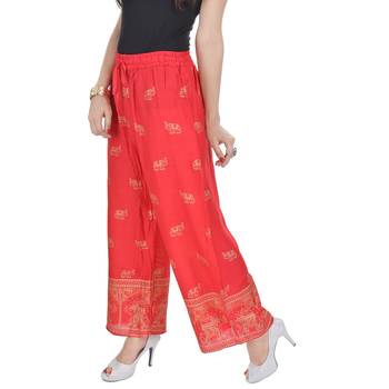 Red Jaipuri Gold Print Cotton Palazzo 4