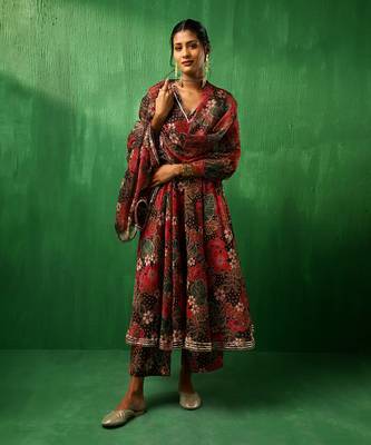 Adaa tropical print black muslin anarkali set 1