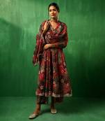 Adaa tropical print black muslin anarkali set