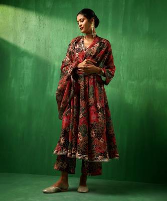 Adaa tropical print black muslin anarkali set 2