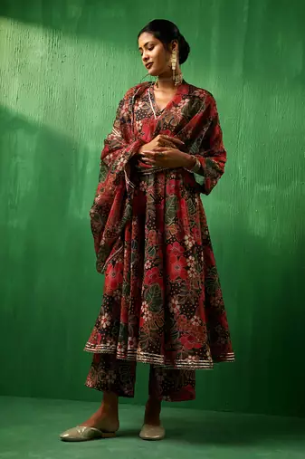 Adaa tropical print black muslin anarkali set