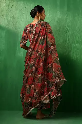 Adaa tropical print black muslin anarkali set