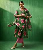 Adaa green carnation organza anarkali set
