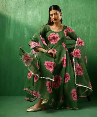 Adaa green carnation organza anarkali set 2