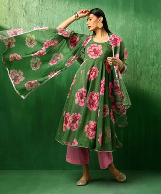 Adaa green carnation organza anarkali set 3