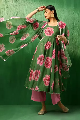 Adaa green carnation organza anarkali set
