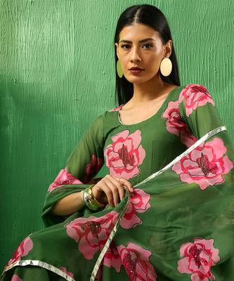 Adaa green carnation organza anarkali set 4