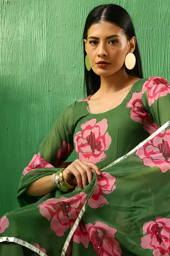 Adaa green carnation organza anarkali set