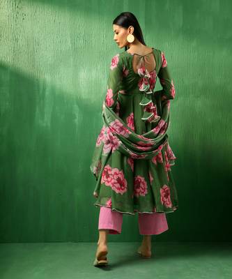 Adaa green carnation organza anarkali set 5