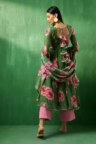 Adaa green carnation organza anarkali set