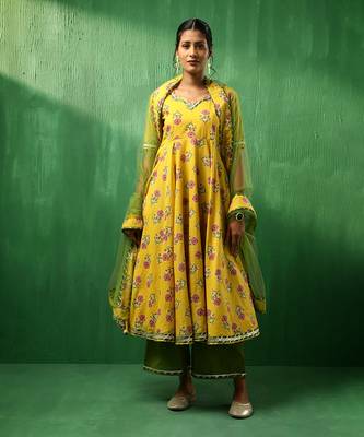 Adaa yellow cotton anarkali set 1