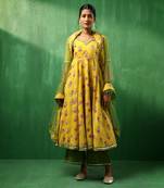 Adaa yellow cotton anarkali set