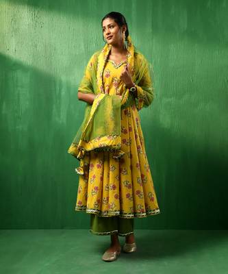 Adaa yellow cotton anarkali set 2