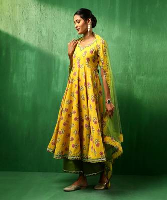 Adaa yellow cotton anarkali set 3