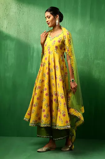 Adaa yellow cotton anarkali set