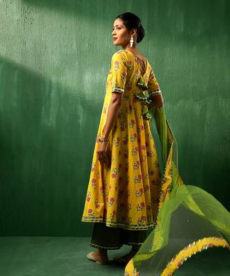 Adaa yellow cotton anarkali set 5