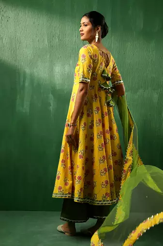 Adaa yellow cotton anarkali set