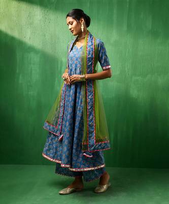 Adaa lotus blue cotton anarkali set 3