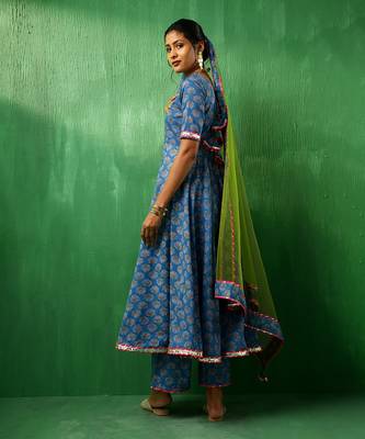 Adaa lotus blue cotton anarkali set 4