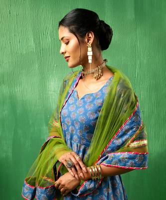 Adaa lotus blue cotton anarkali set 5