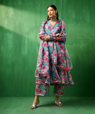 Adaa multicolor floral organza anarkali set 1