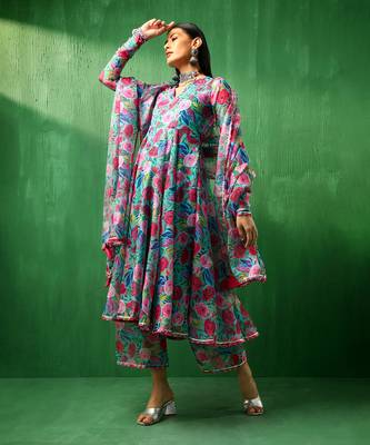 Adaa multicolor floral organza anarkali set 2