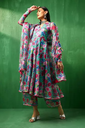 Adaa multicolor floral organza anarkali set