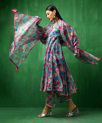Adaa multicolor floral organza anarkali set 3