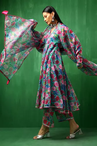 Adaa multicolor floral organza anarkali set