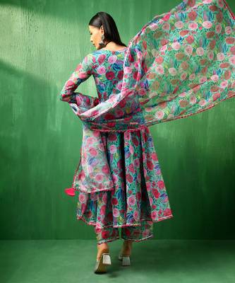 Adaa multicolor floral organza anarkali set 4