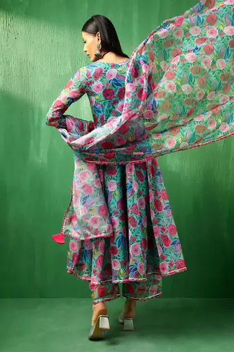 Adaa multicolor floral organza anarkali set