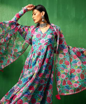 Adaa multicolor floral organza anarkali set 5