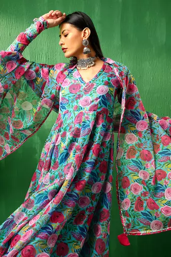 Adaa multicolor floral organza anarkali set