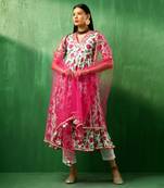 Adaa pink white cotton anarkali set