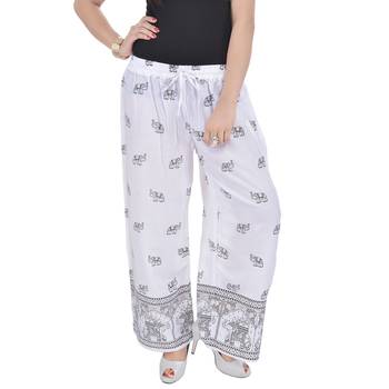 White Jaipuri Gold Print Cotton Palazzo 1