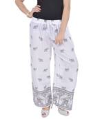 White Jaipuri Gold Print Cotton Palazzo