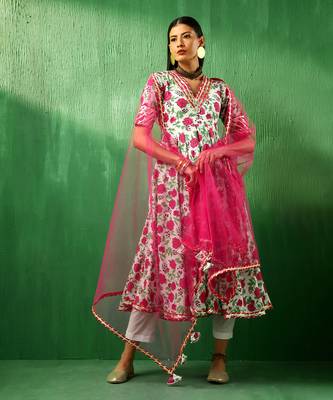 Adaa pink white cotton anarkali set 2