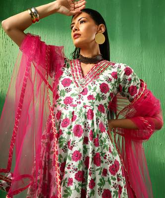 Adaa pink white cotton anarkali set 4