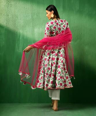 Adaa pink white cotton anarkali set 5