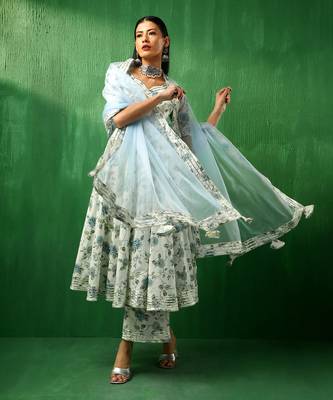 Adaa blue rose cotton anarkali set 1