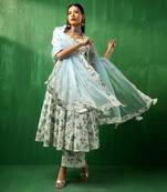 Adaa blue rose cotton anarkali set