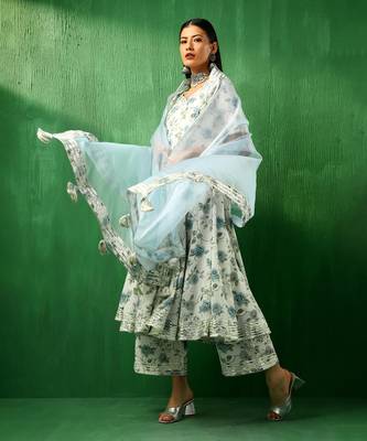 Adaa blue rose cotton anarkali set 2