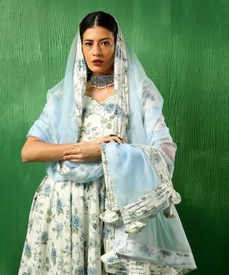 Adaa blue rose cotton anarkali set 3